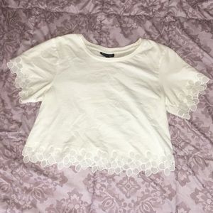 Top Shop white crop top with floral trim size 2